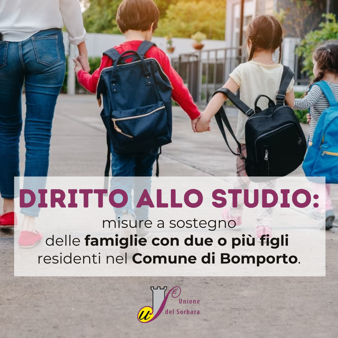 Diritto allo studio: Misure a sostegno delle famiglie con due o più figli residenti a Bomporto